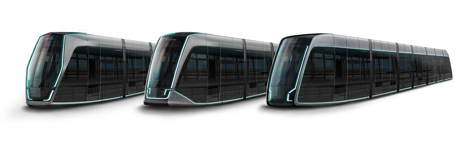 Image des trois concepts de tramways, en perspective.